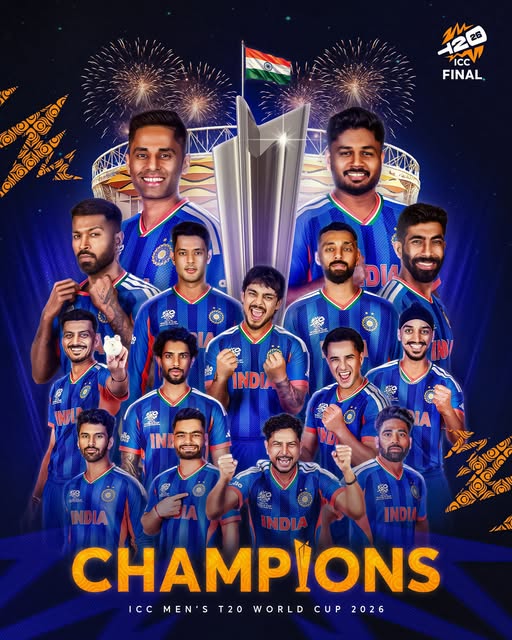 🏆 CHAMPIONS! India crushed New Zealand by 96 runs in the T20 World Cup 2026 Final at Ahmedabad to lift the trophy on March 8, 2026. India posted a massive 255/5 in 20 overs and then bowled New Zealand out for just 159 in 19 overs to seal one of the most dominant World Cup final wins in T20 history. Sanju Samson's 89 off 46 balls set the platform while Jasprit Bumrah's 4-wicket haul destroyed New Zealand's chase. Keep reading for the full scorecard, key moments, and match breakdown. For the complete ICC Men's T20 World Cup 2026 schedule and results, all fixtures are live and updated.